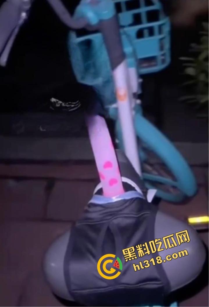 制服少女深夜骑行骚操作,街头大胆露出肉棒插共享单车坐垫自慰,假鸡巴插在体内骑车动作怪异引路人侧目!